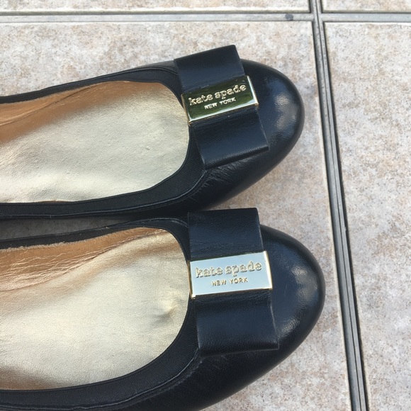 Kate Spade Tock black leather bow ballet flats 7 - Picture 6 of 13